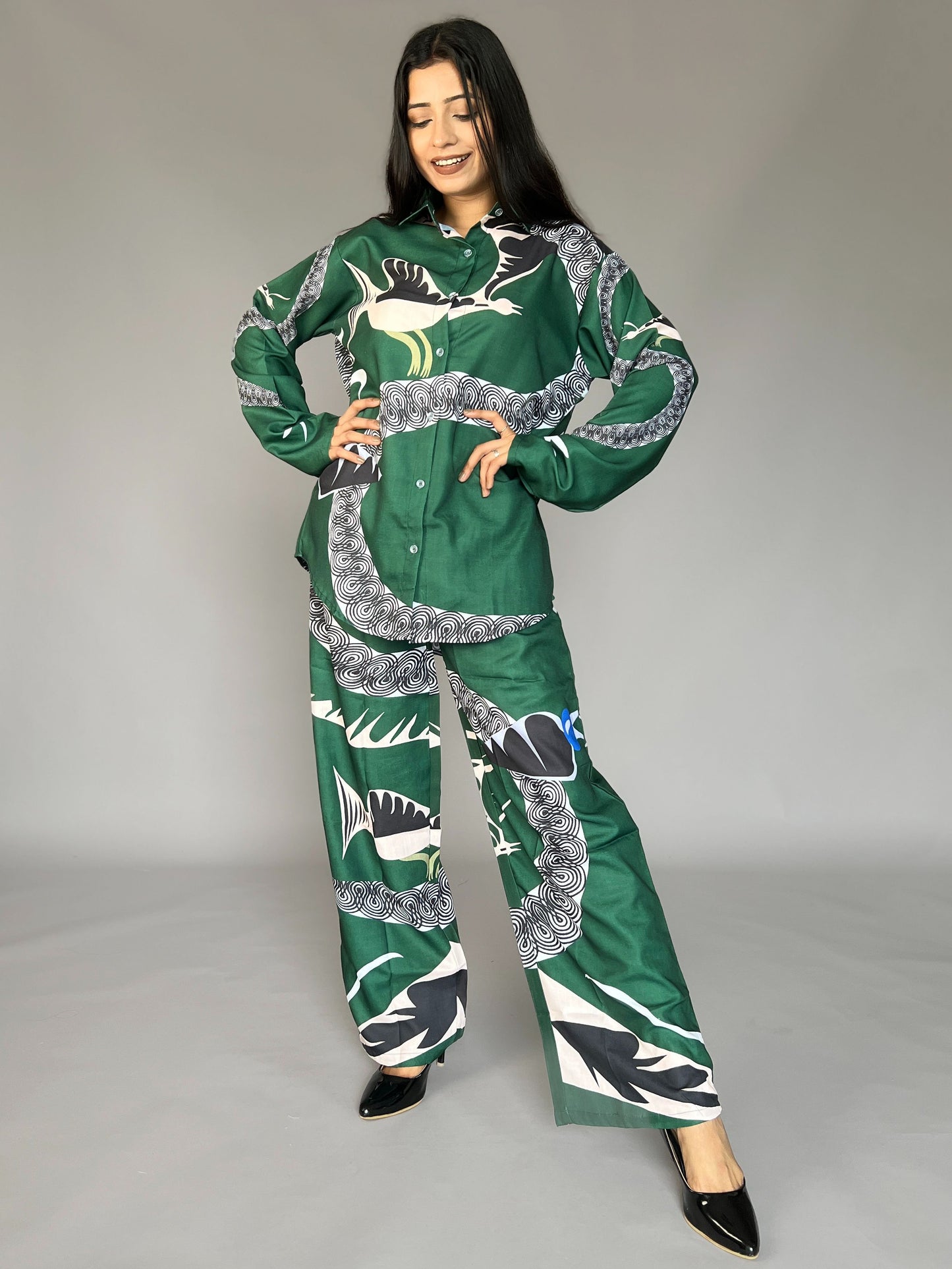 Abstract Print Green Coord Set