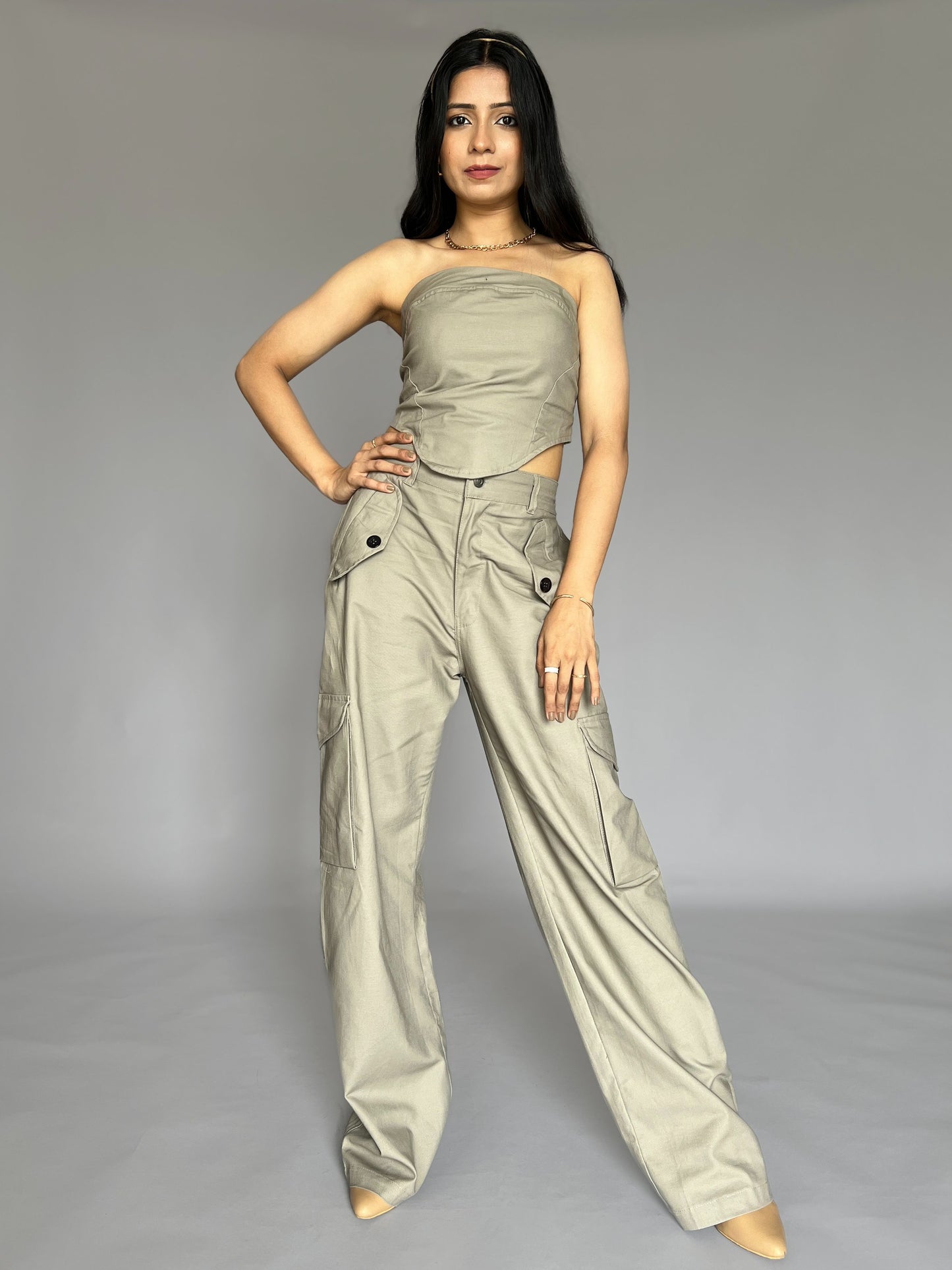 Cargo Pants-Top 2 Piece Pants Coord Set