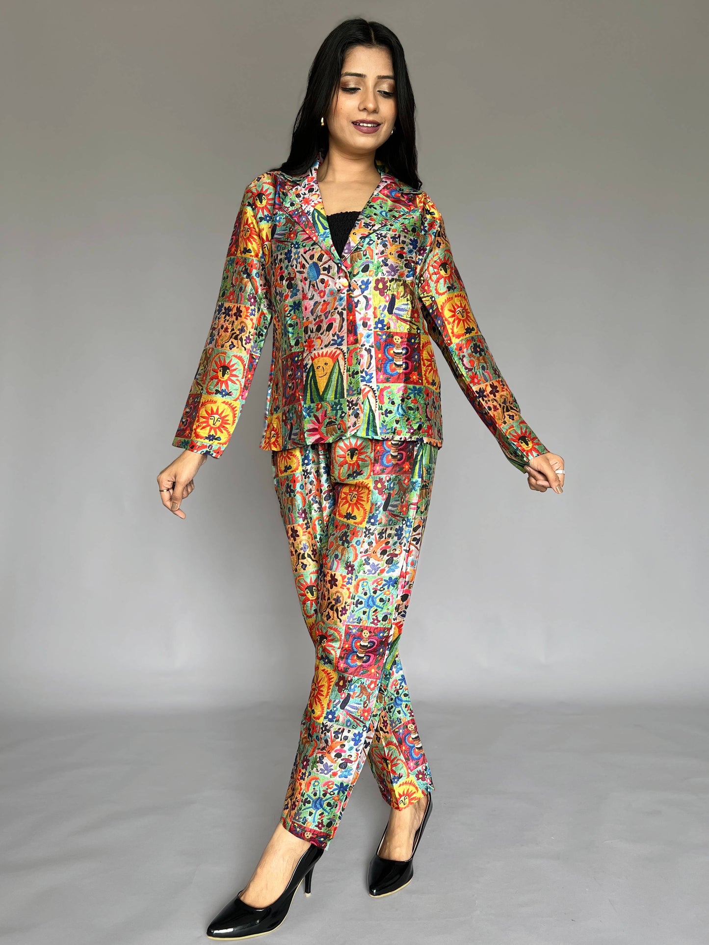 Printed Blazer-Pants 2 Piece Coord Set