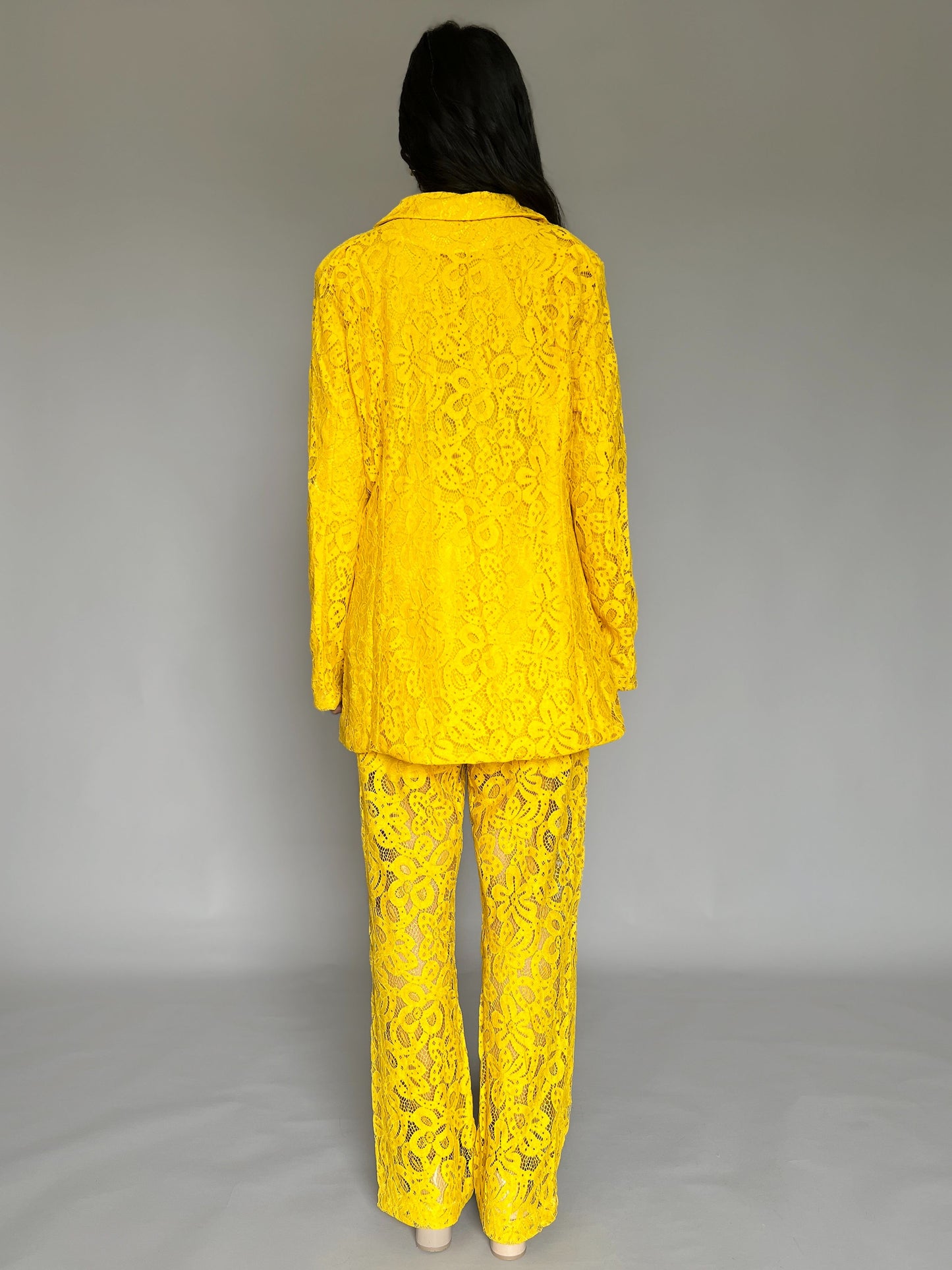 Yellow Lace Blazer Coord Set