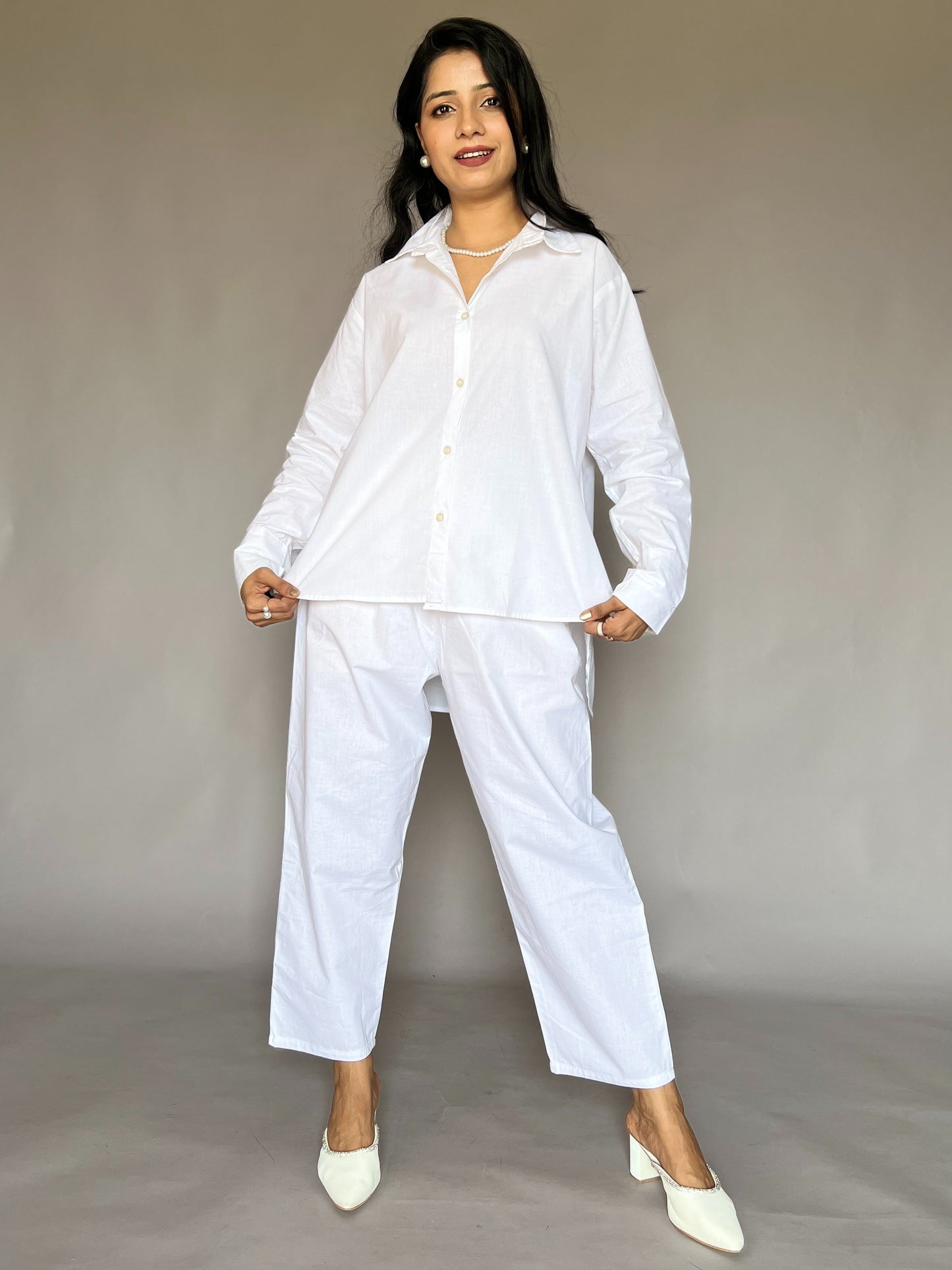 Classic White Cotton Shirt 2 Piece Coord Set