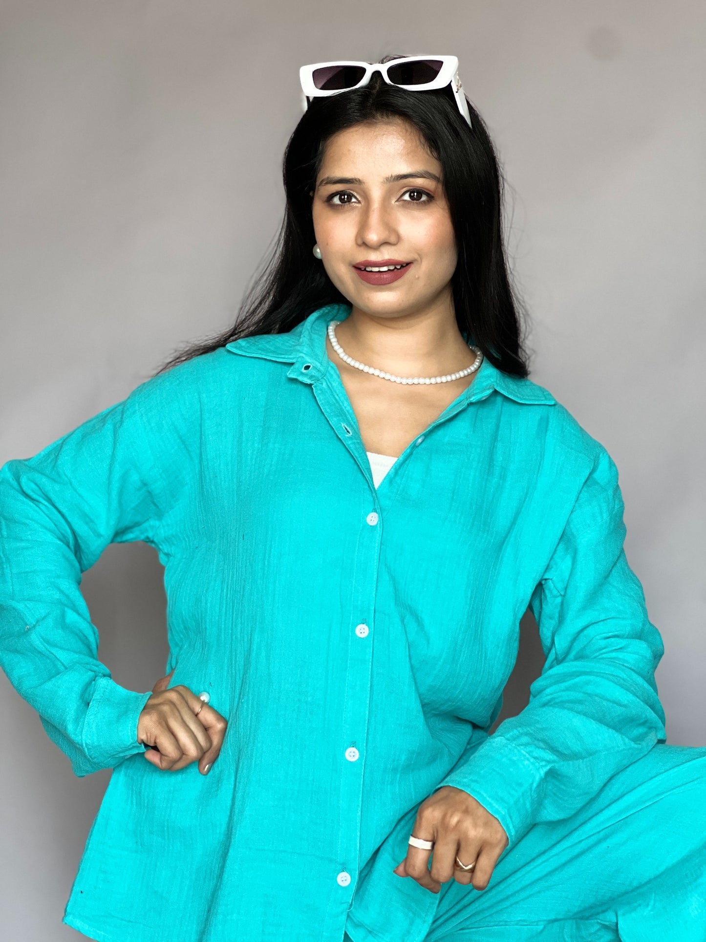 Aqua Blue 2-Piece Pants Coord Set