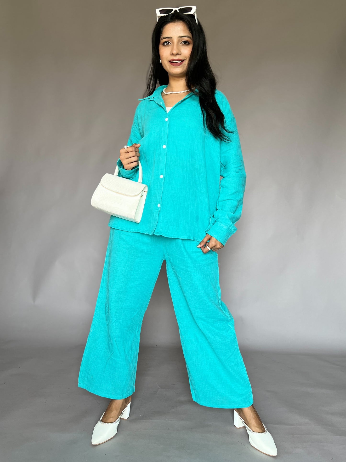 Aqua Blue 2-Piece Pants Coord Set