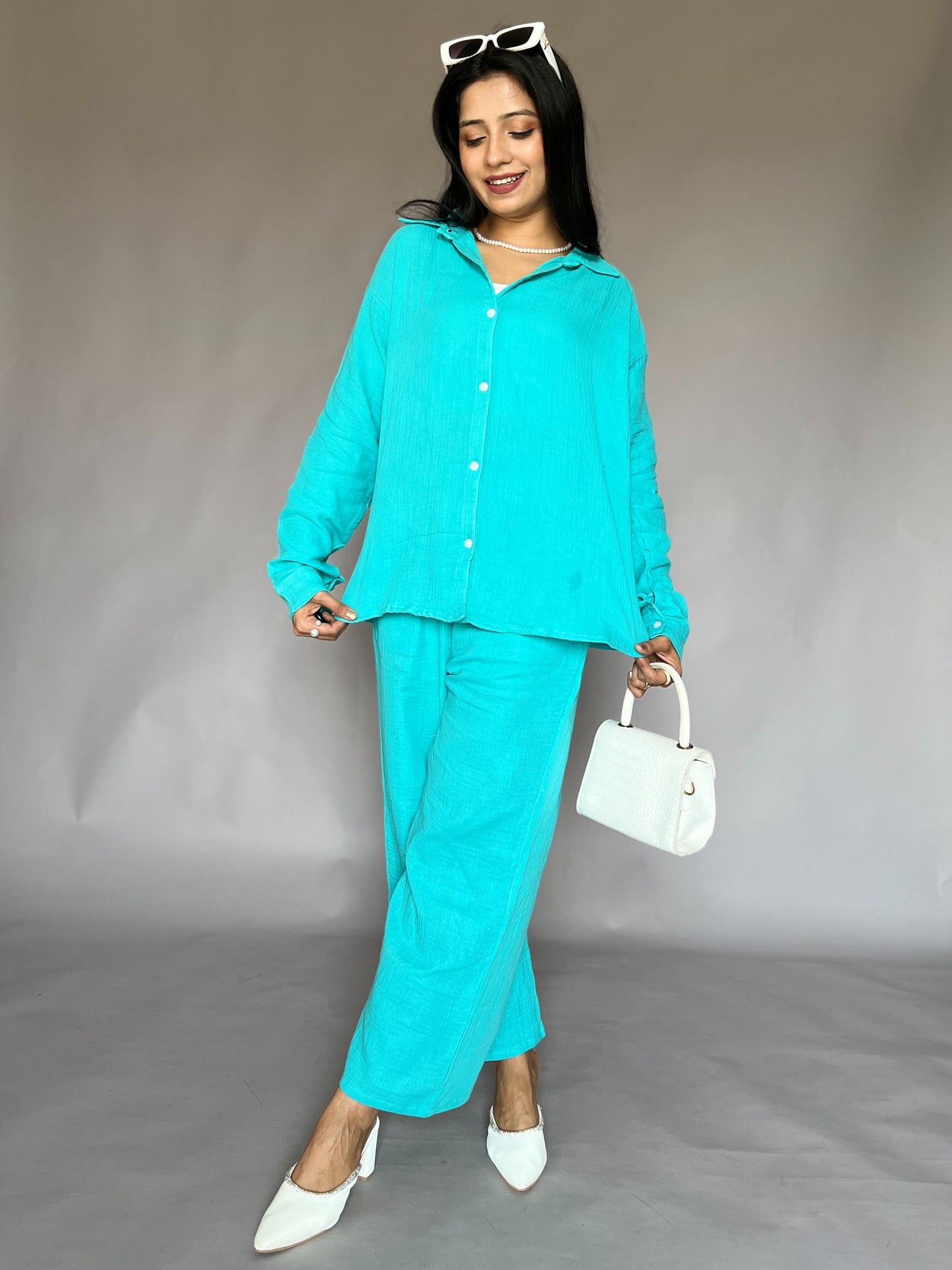 Aqua Blue 2-Piece Pants Coord Set