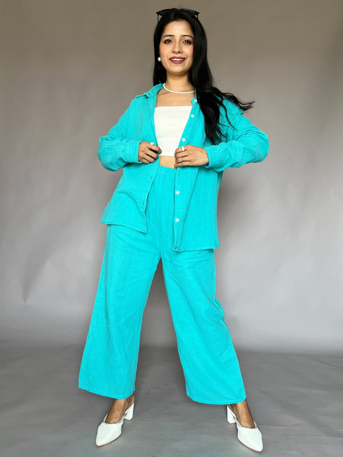 Aqua Blue 2-Piece Pants Coord Set