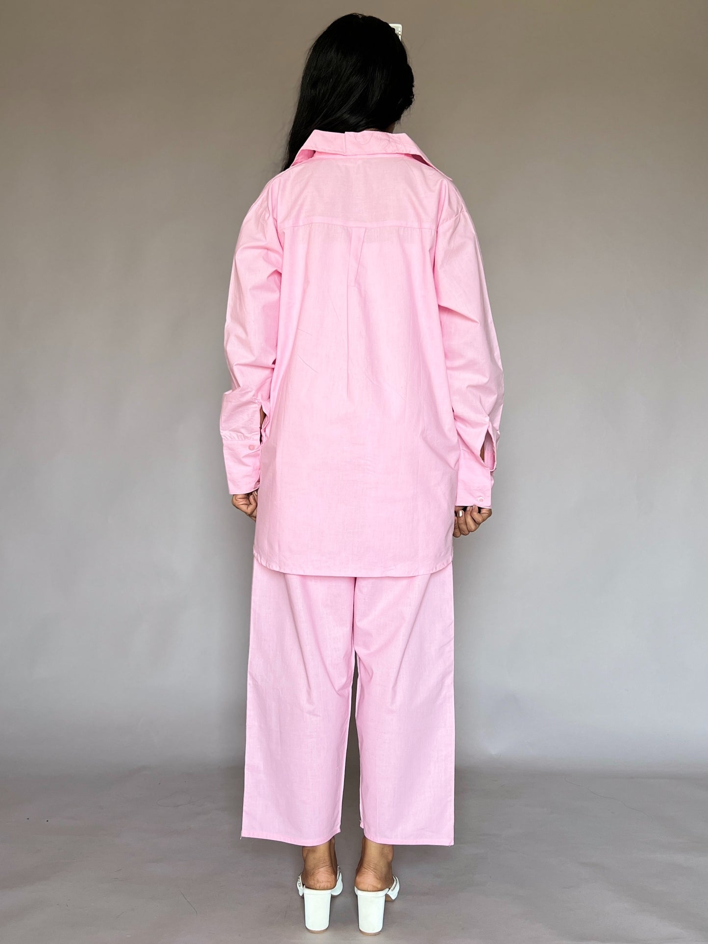 Pastel Pink 2-Piece Cotton Shirt Set
