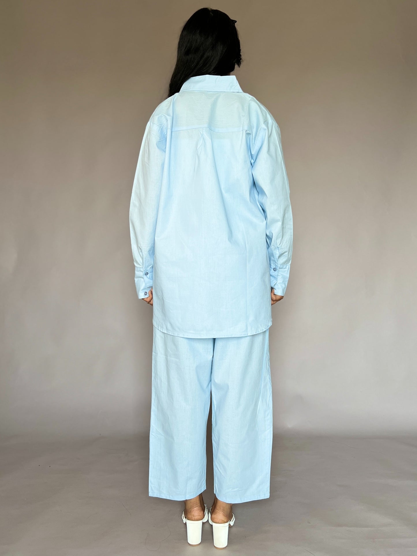 Dusty Blue 2-Piece Cotton Shirt Set