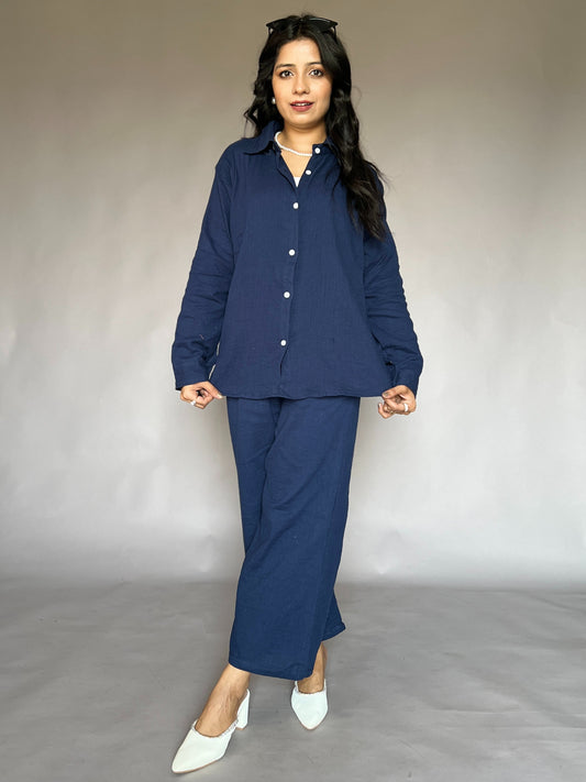 Navy Blue 2-Piece Crinkled Coord Set