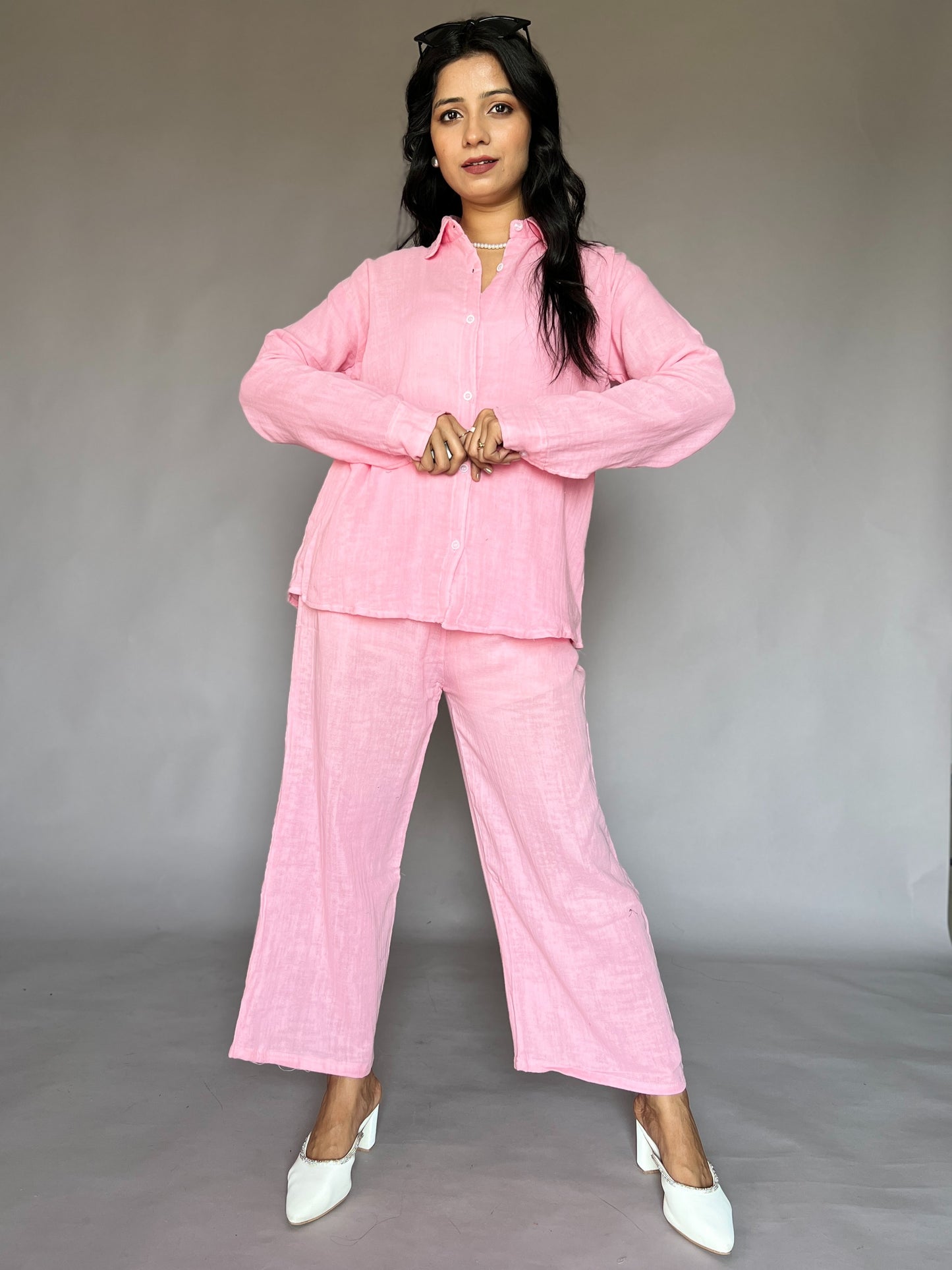 Blush Pink 2-Piece Crinkled Coord Set