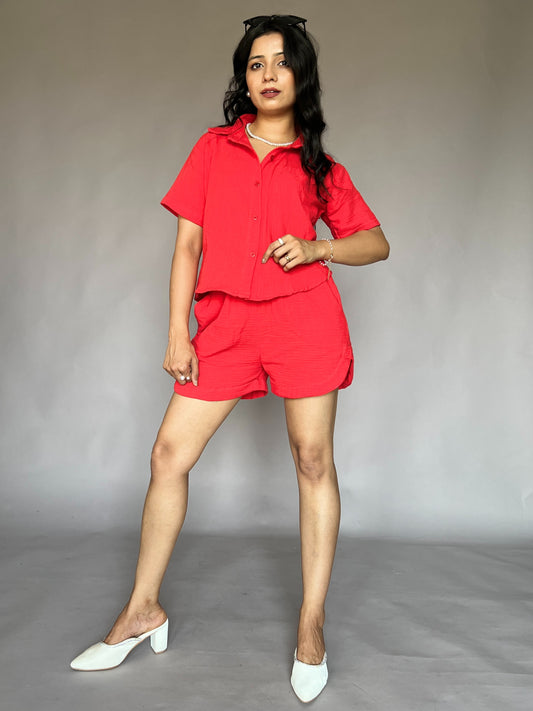 Scarlet Red 2-Piece Shorts Coord Set