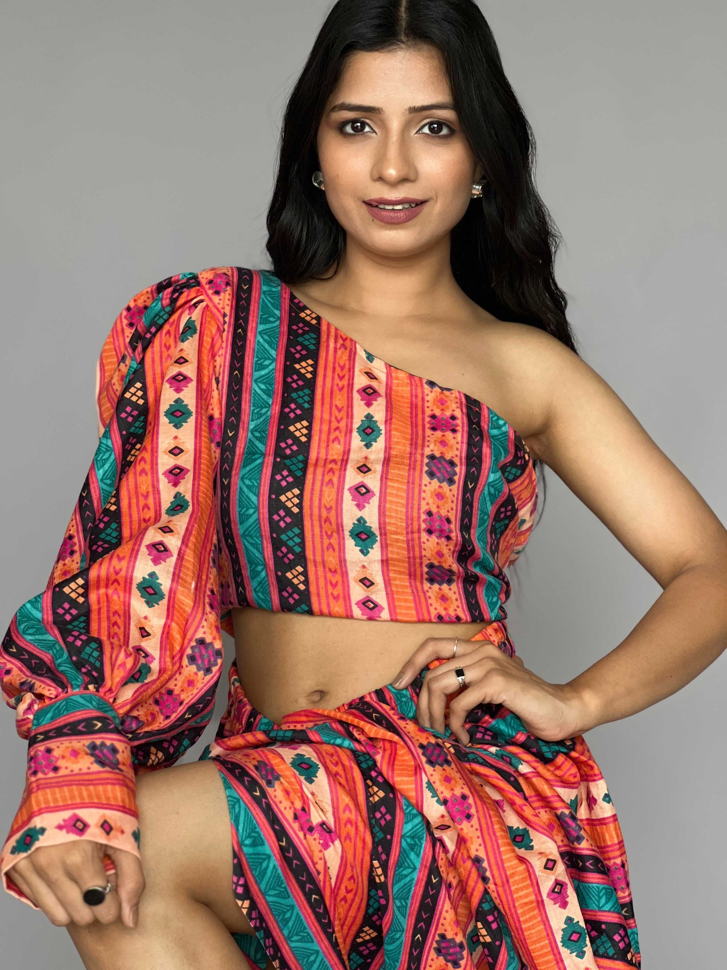 Abstract Dhoti Skirt-Top Coord Set