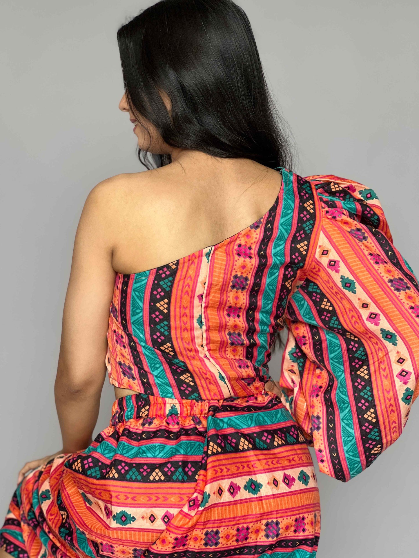 Abstract Dhoti Skirt-Top Coord Set