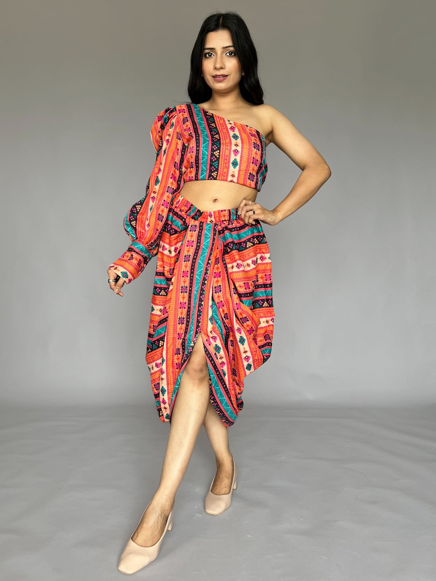 Abstract Dhoti Skirt-Top Coord Set