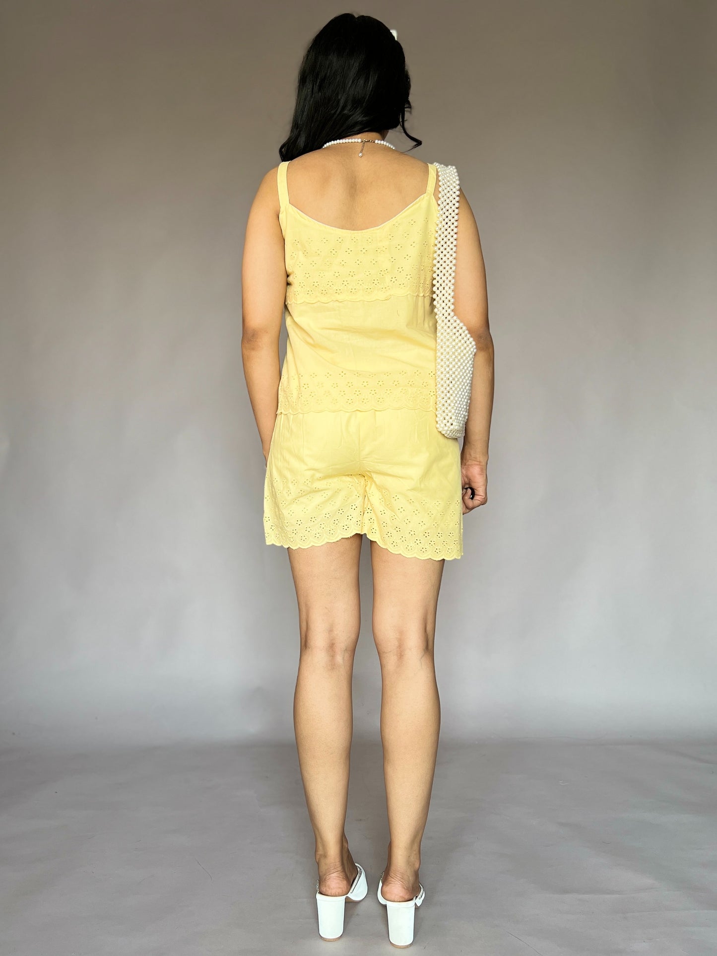 Lemon Yellow 2-Piece Embroidered Shorts Coord Set