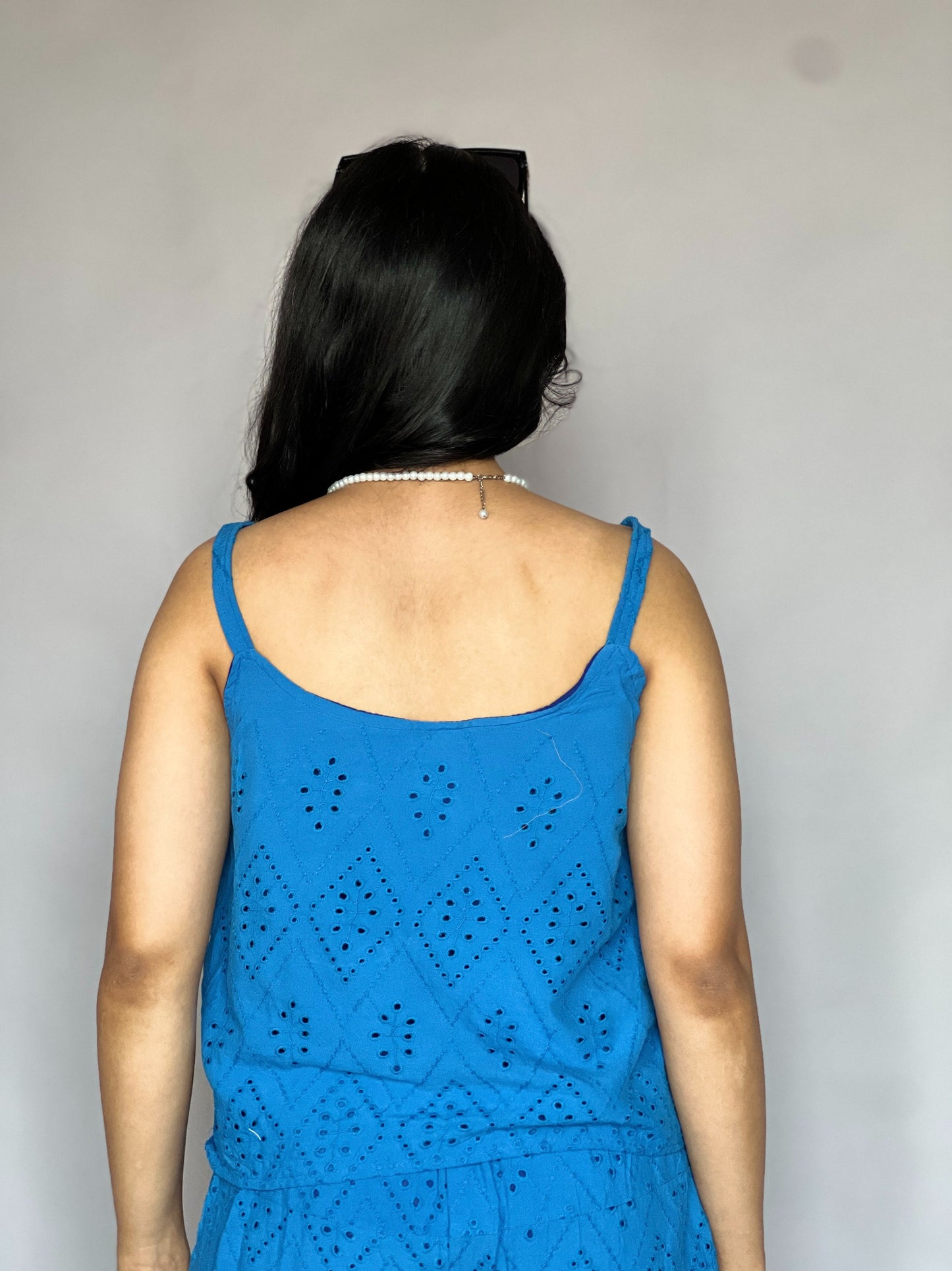 Electric Blue 2-Piece Embroidered Shorts Coord Set