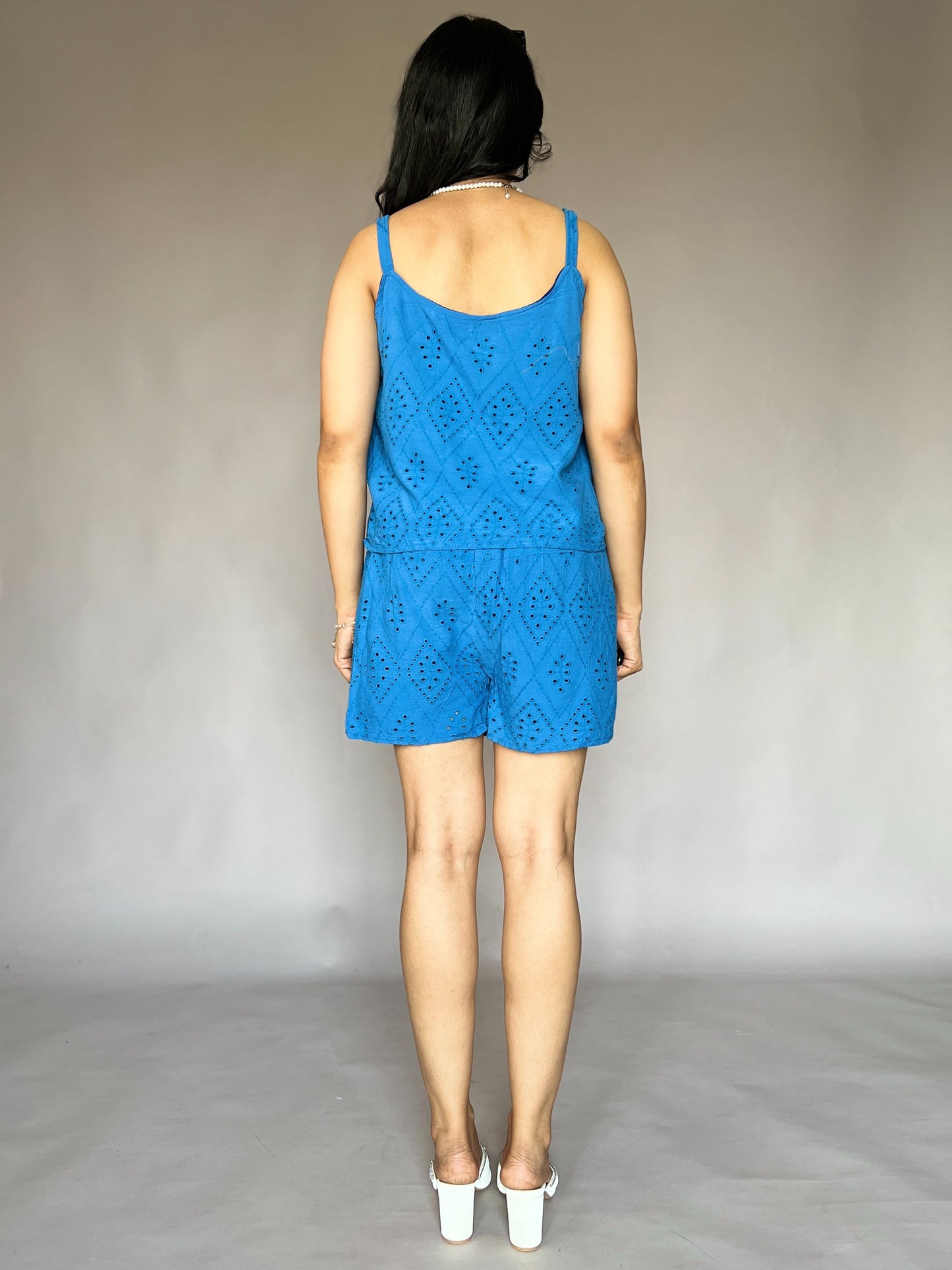 Electric Blue 2-Piece Embroidered Shorts Coord Set