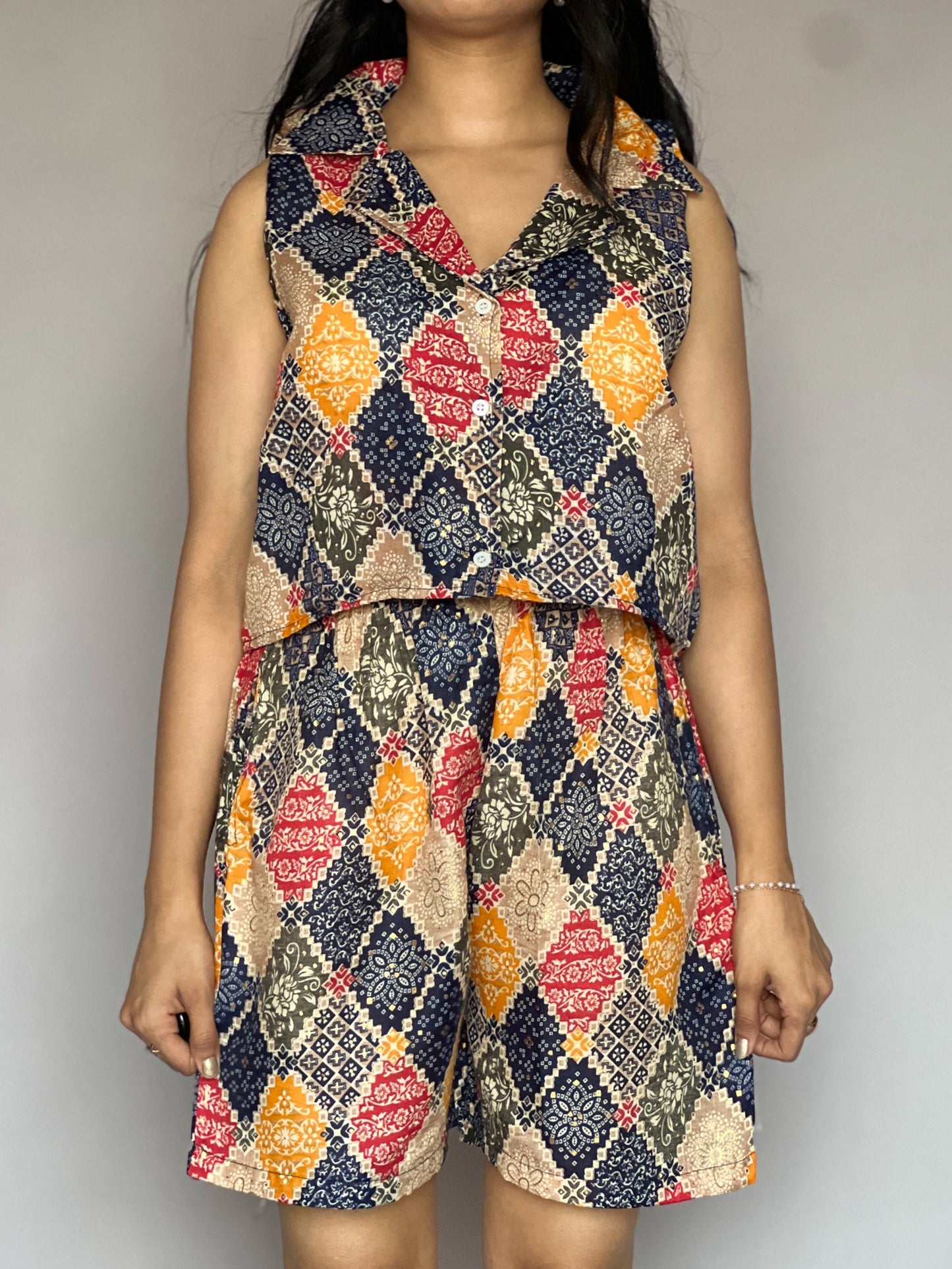 Indigo Boho 2-Piece Printed Shorts Coord Set