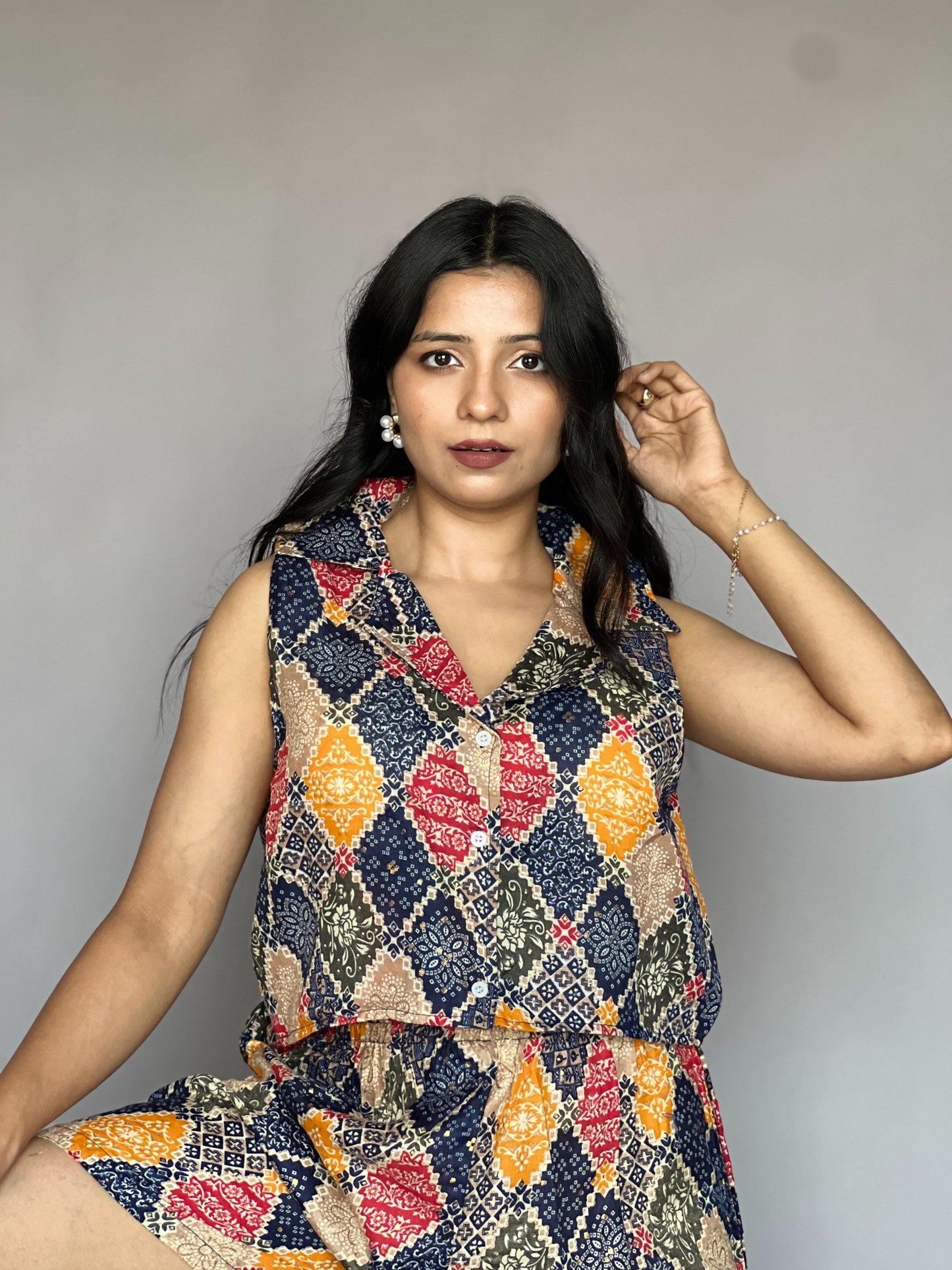Indigo Boho 2-Piece Printed Shorts Coord Set