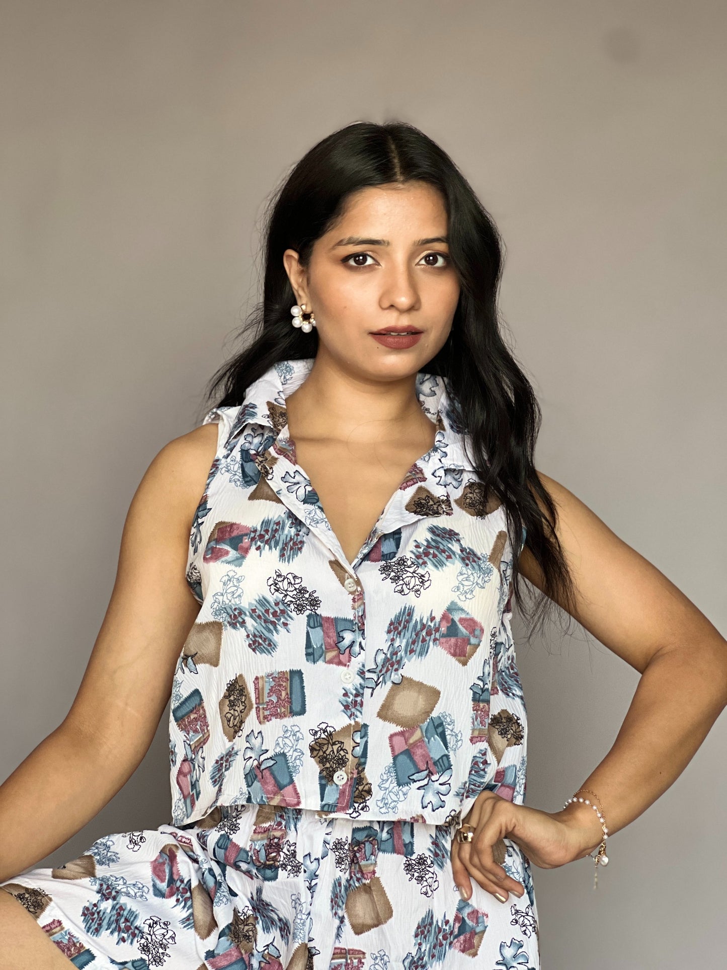 Blue Brews 2-Piece Printed Shorts Coord Set