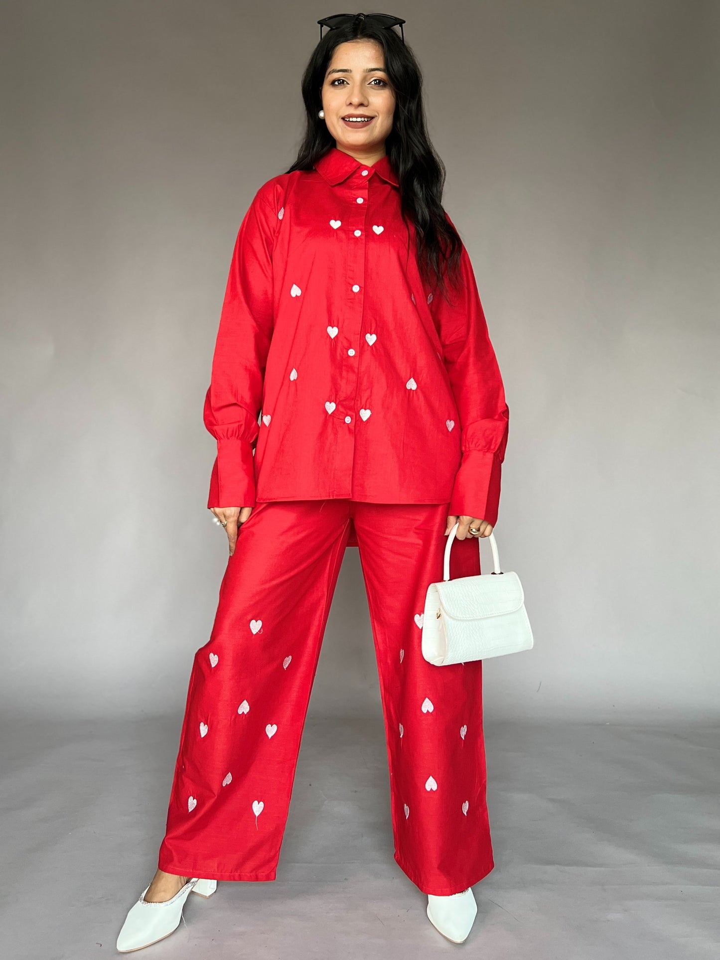 Red Heart Embroidery 2-Piece Cotton Coord Set