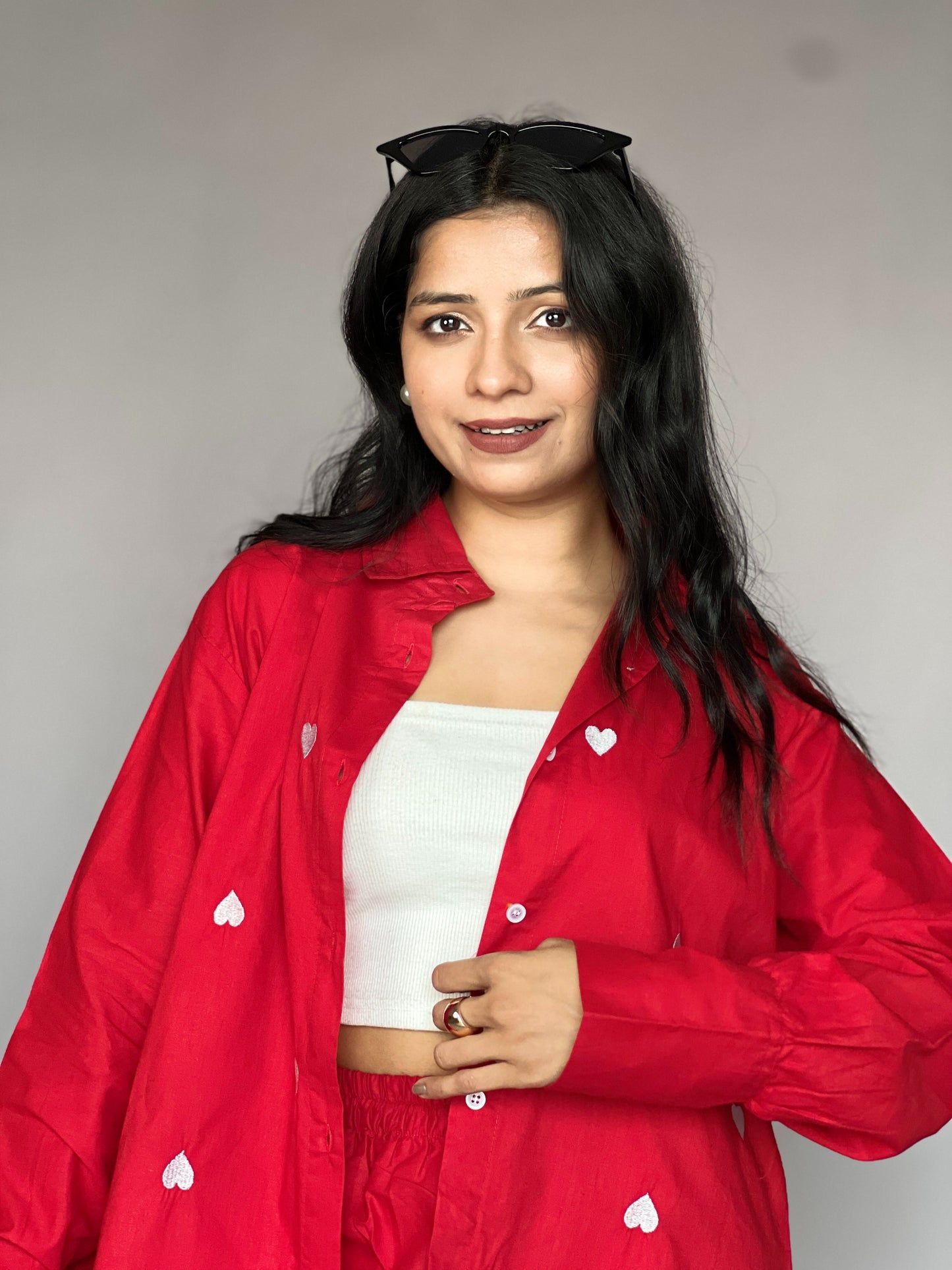 Red Heart Embroidery 2-Piece Cotton Coord Set