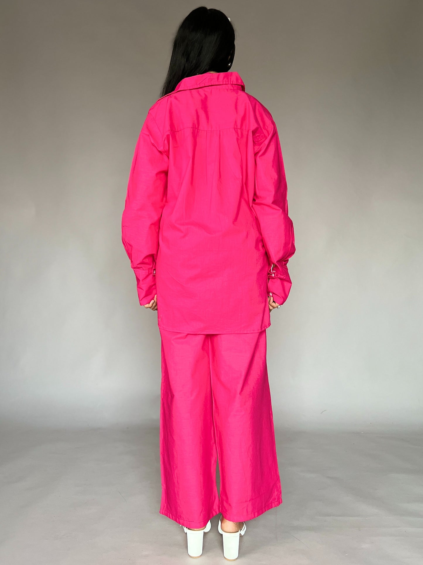 Hot Pink Heart Embroidery 2-Piece Cotton Coord Set