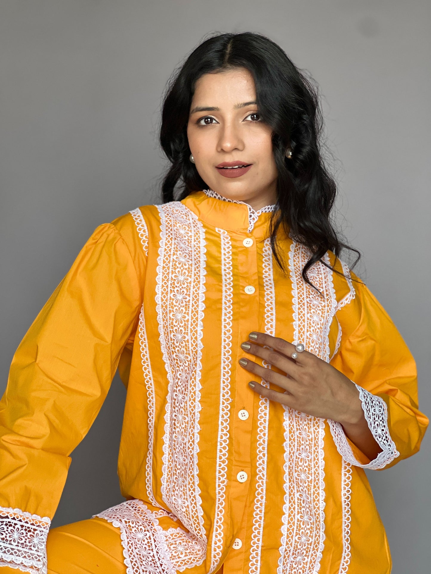 Lace Detailed Yellow 2-Piece Statement Coord Set