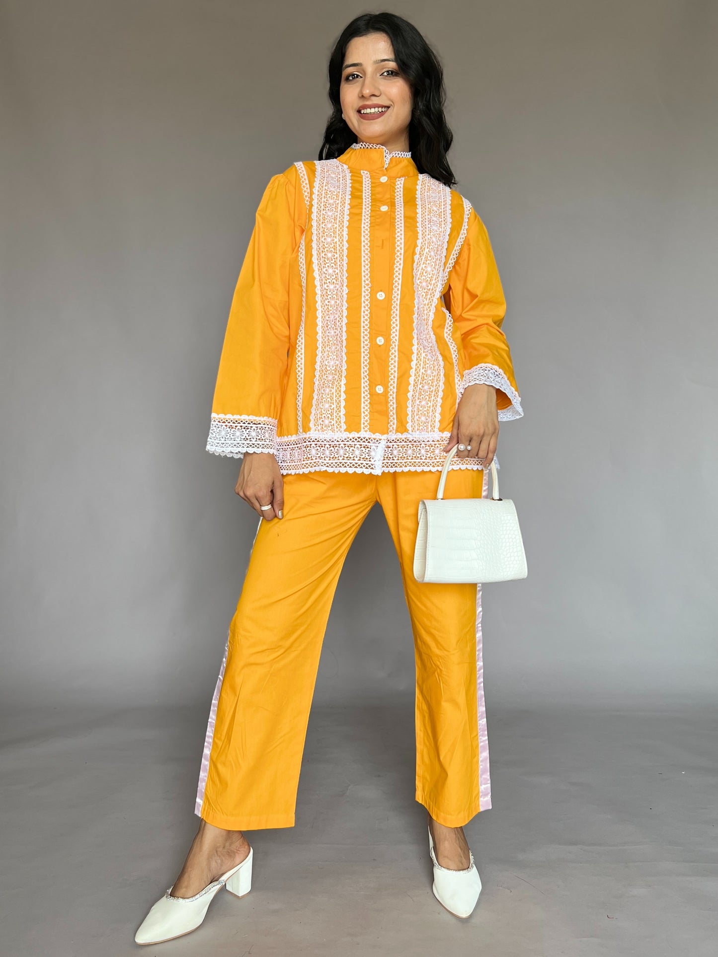 Lace Detailed Yellow 2-Piece Statement Coord Set