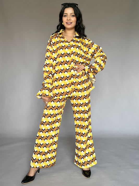 Yellow Zigzag Print 2-Piece Coord Set
