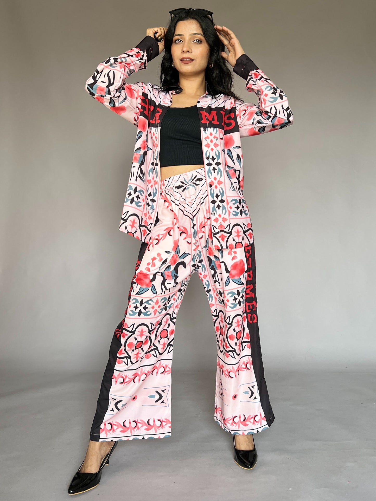Hermès-Inspired Pink 2-Piece Printed Coord Set