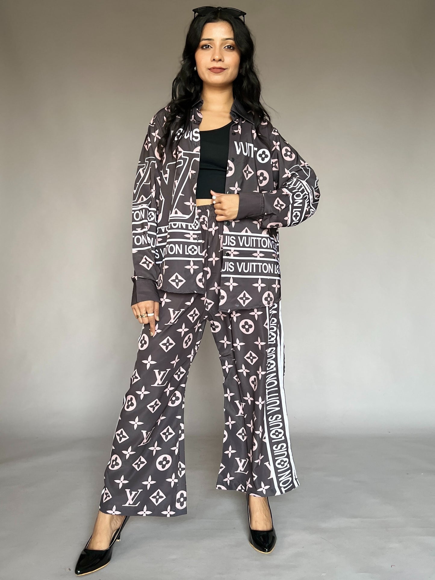 Louis Vuitton-Inspired Grey 2-Piece Coord Set