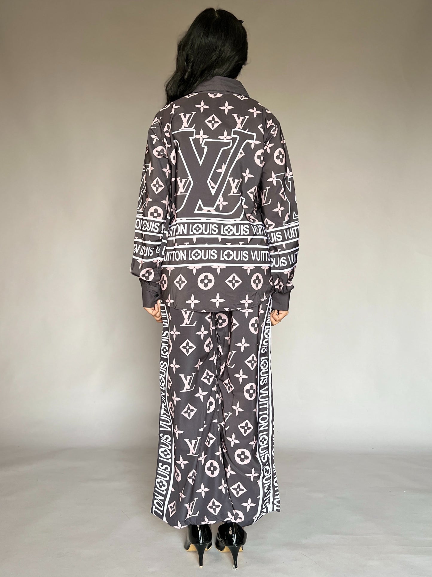 Louis Vuitton-Inspired Grey 2-Piece Coord Set