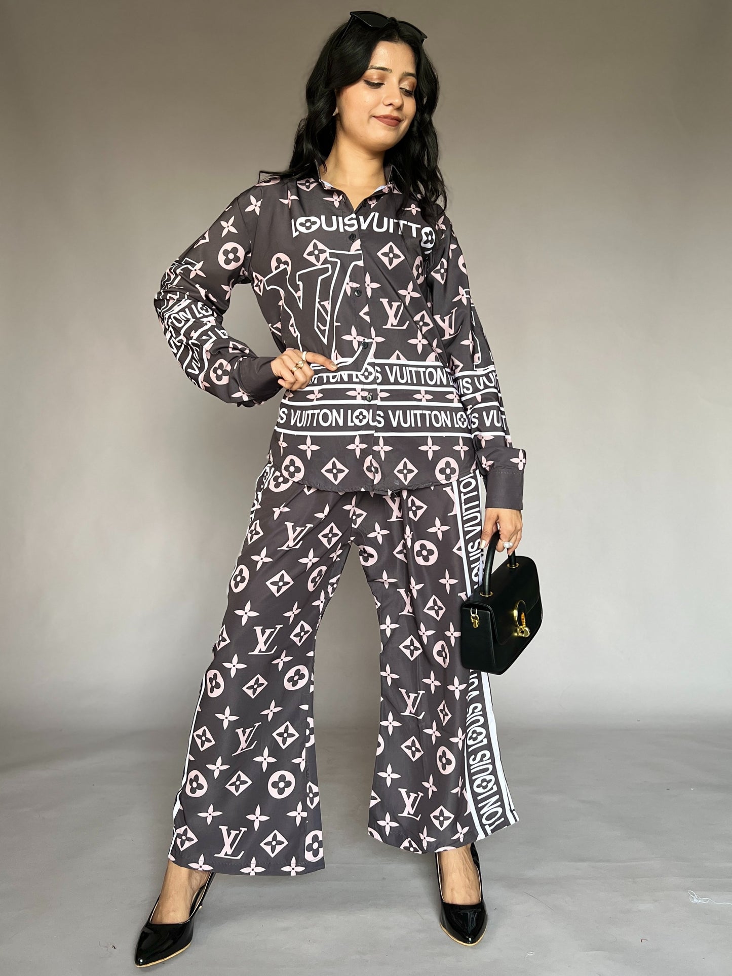 Louis Vuitton-Inspired Grey 2-Piece Coord Set