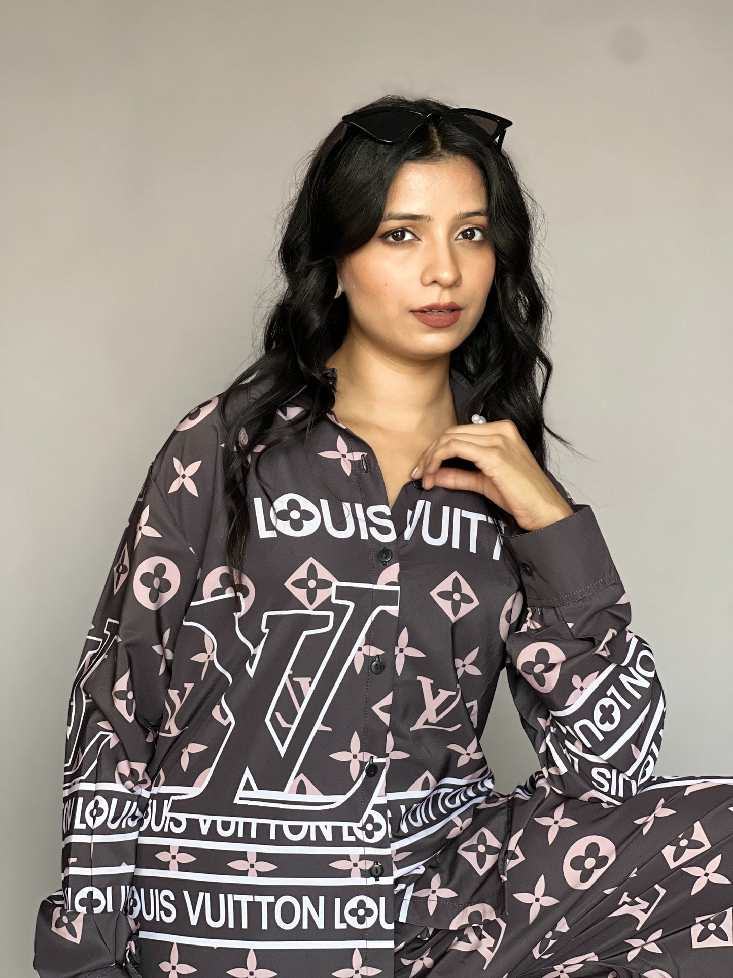 Louis Vuitton-Inspired Grey 2-Piece Coord Set