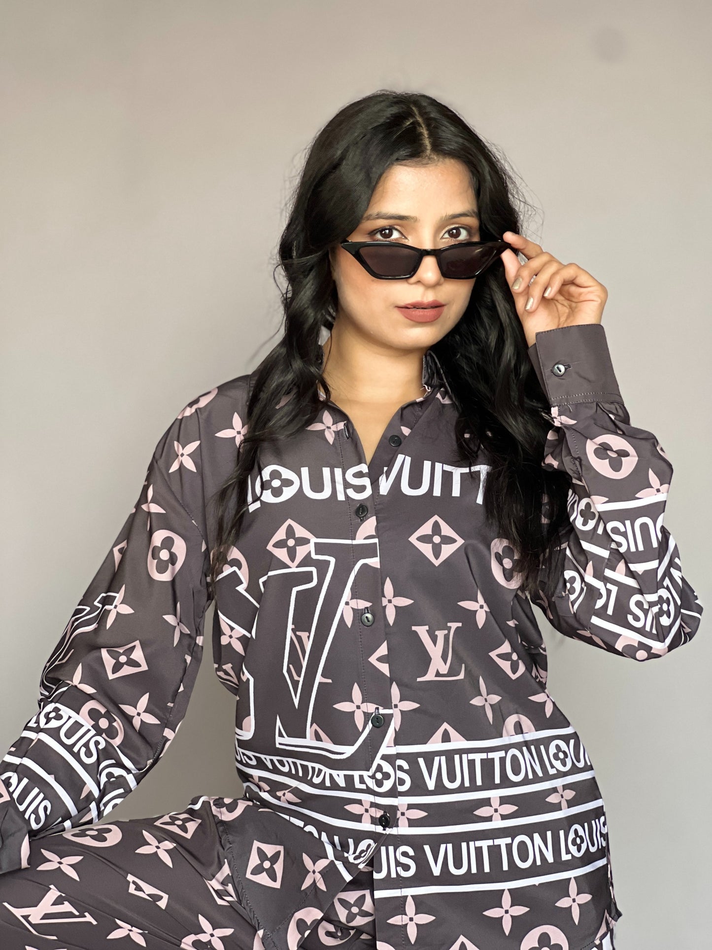 Louis Vuitton-Inspired Grey 2-Piece Coord Set