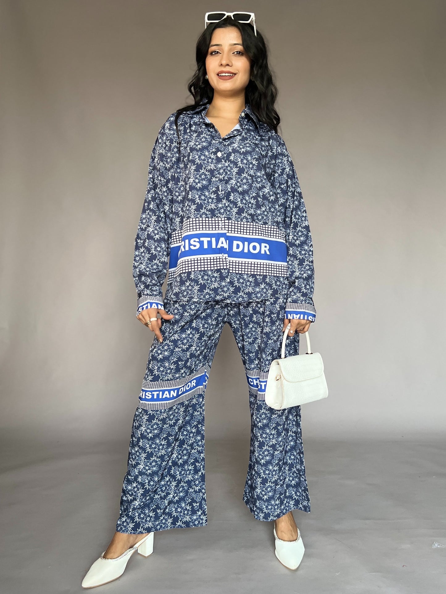 Christian Dior-Inspired Blue Floral 2-Piece Coord Set