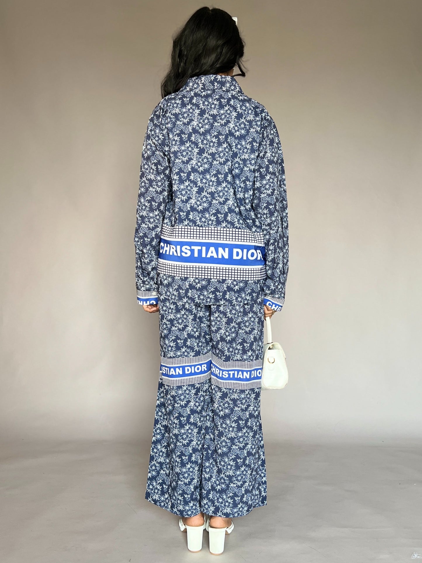 Christian Dior-Inspired Blue Floral 2-Piece Coord Set