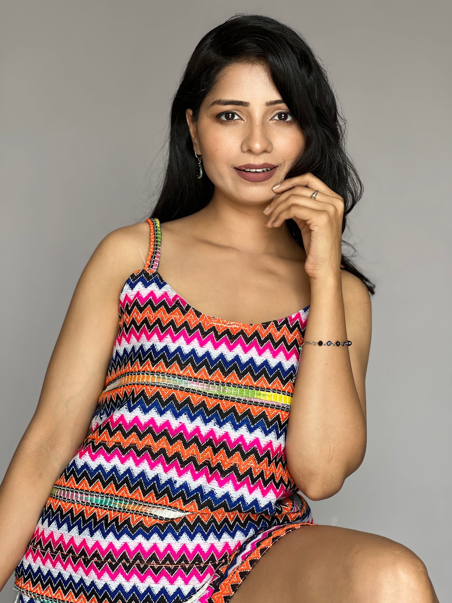 Zigzag Co-ord Set โ Spaghetti Top & Shorts