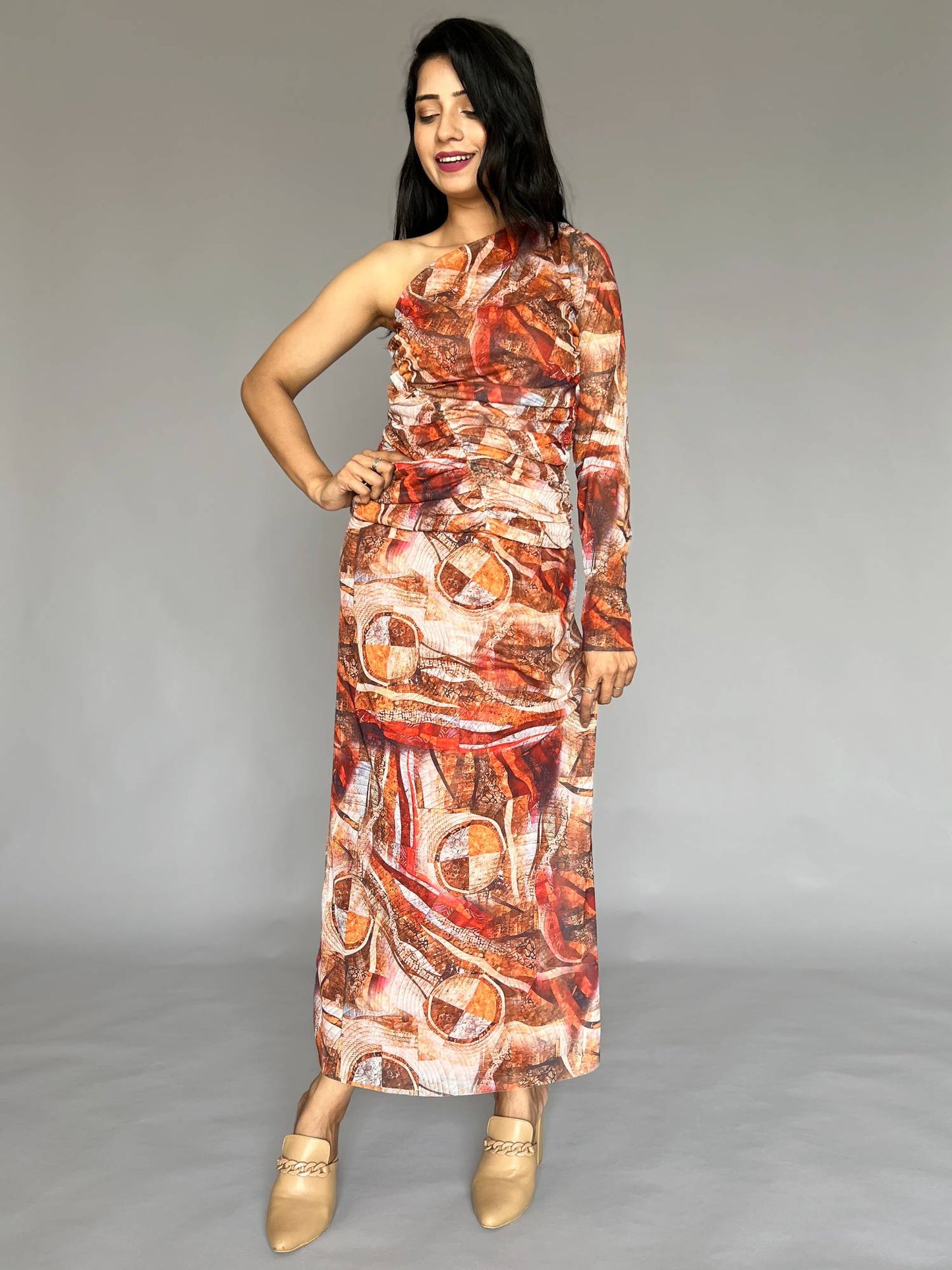 Rust Abstract 2-Piece Skirt Co-ord Set