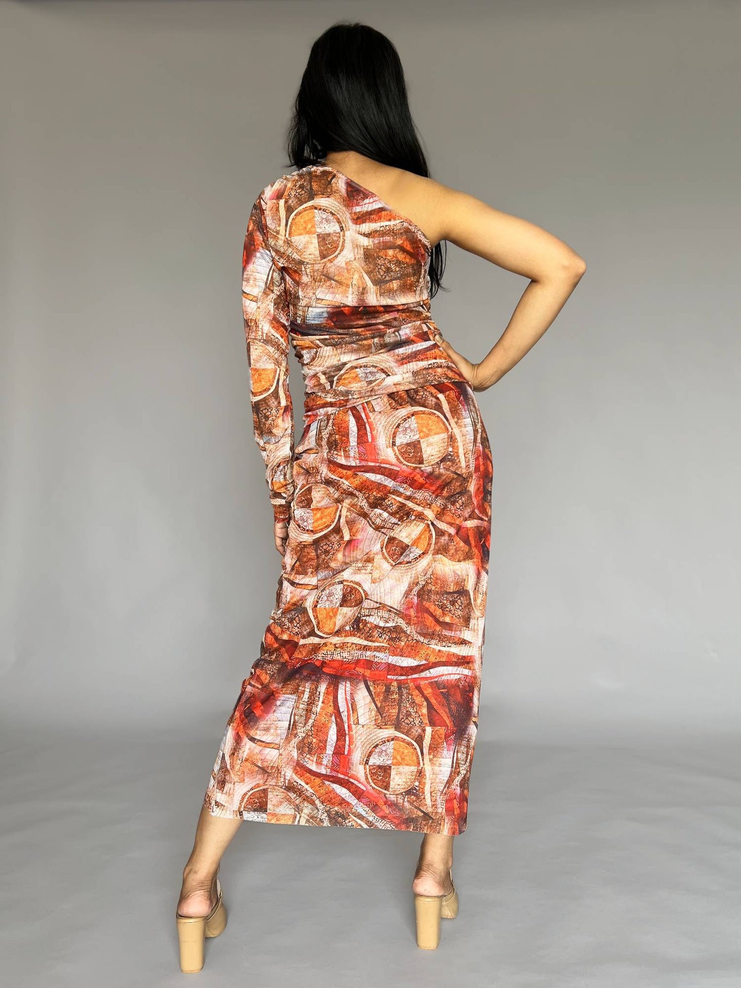 Rust Abstract 2-Piece Skirt Co-ord Set