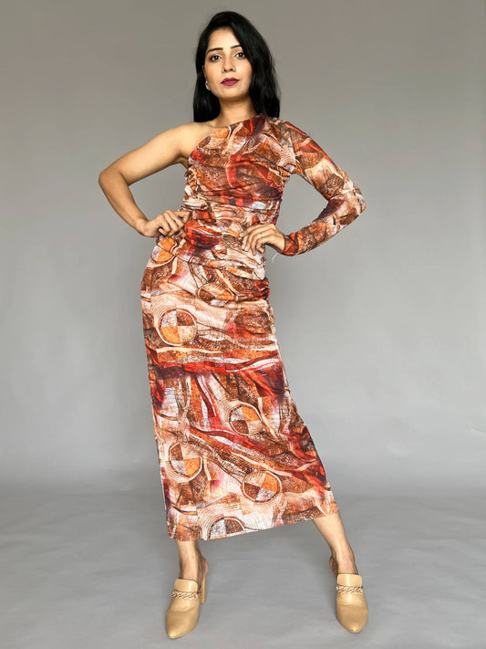 Rust Abstract 2-Piece Skirt Co-ord Set