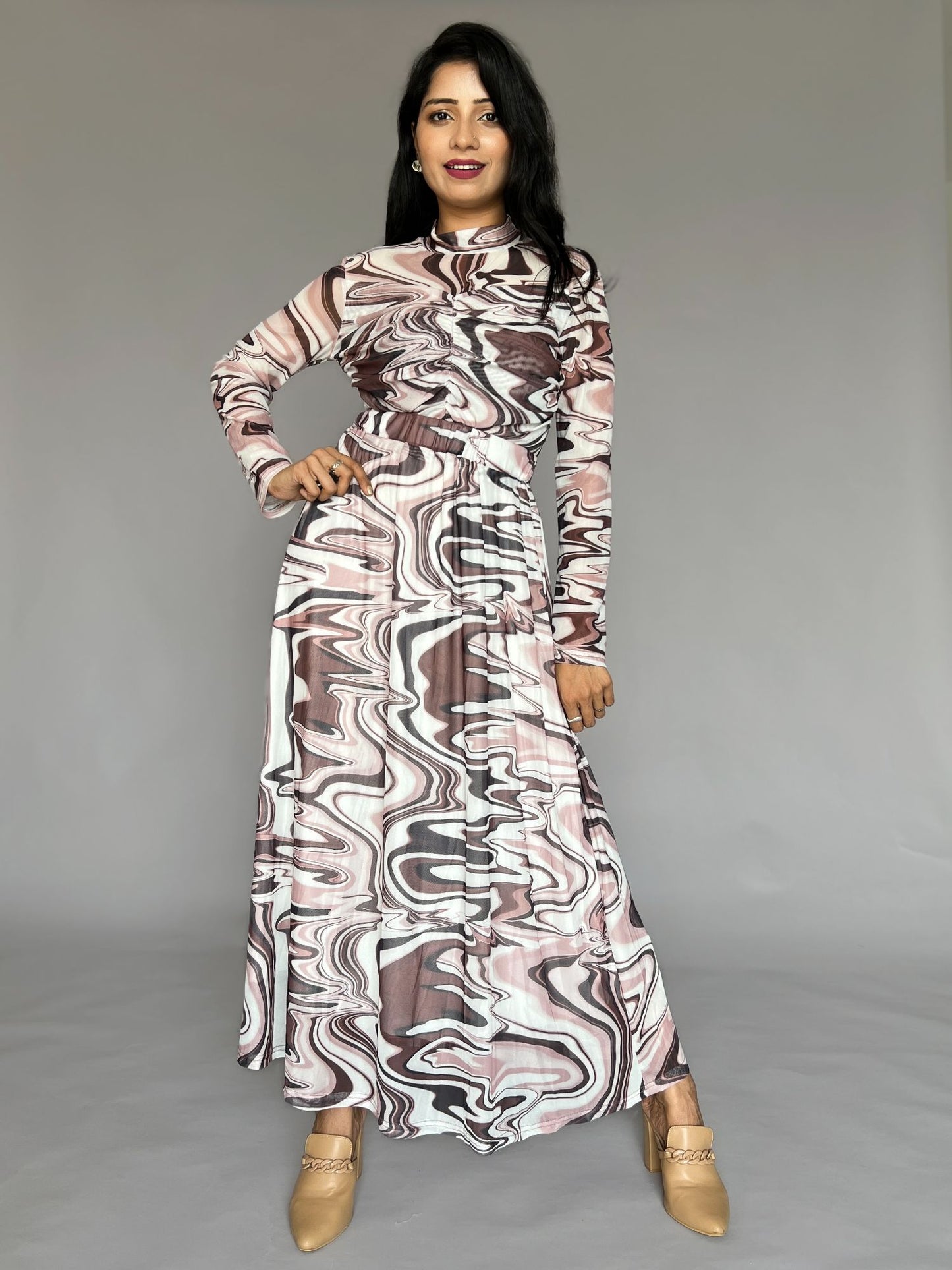 Marble Print 2-Piece Skirt Co-ord Set