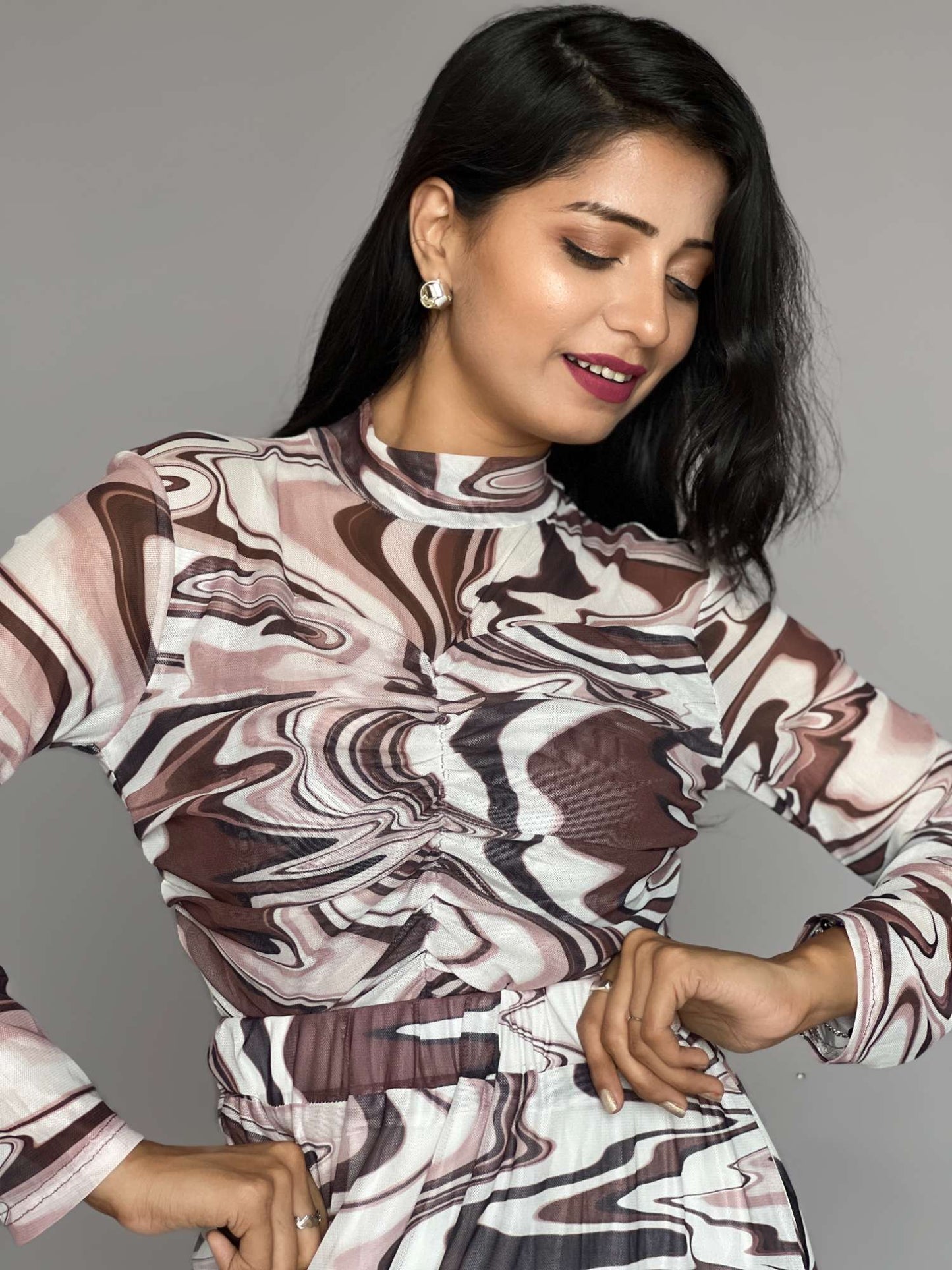 Marble Print 2-Piece Skirt Co-ord Set