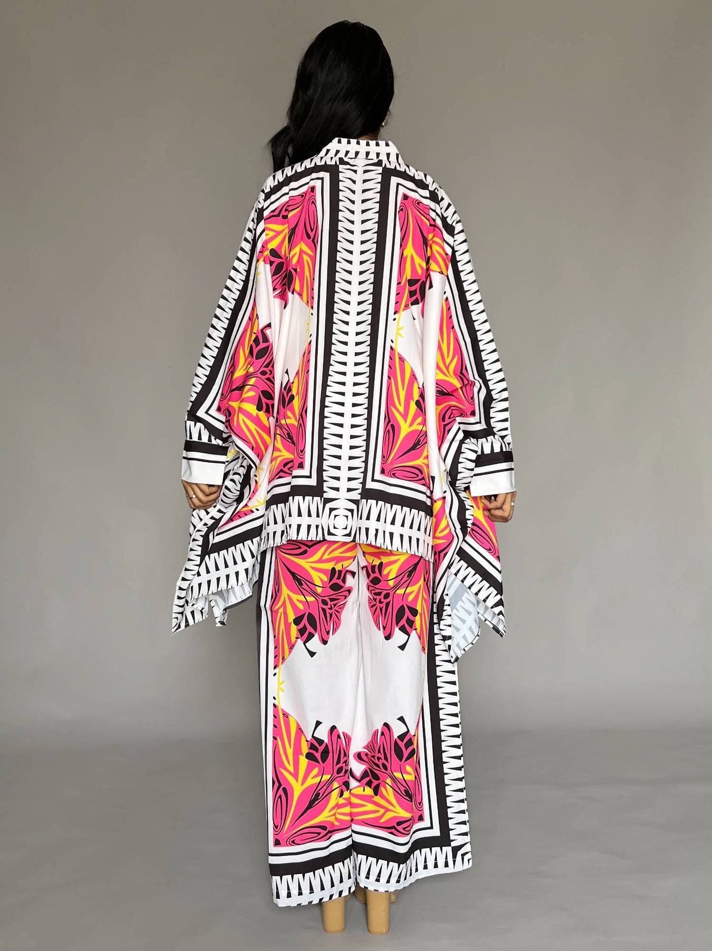 Pink White Printed 2-Piece Kaftan Pants Co-ord Set