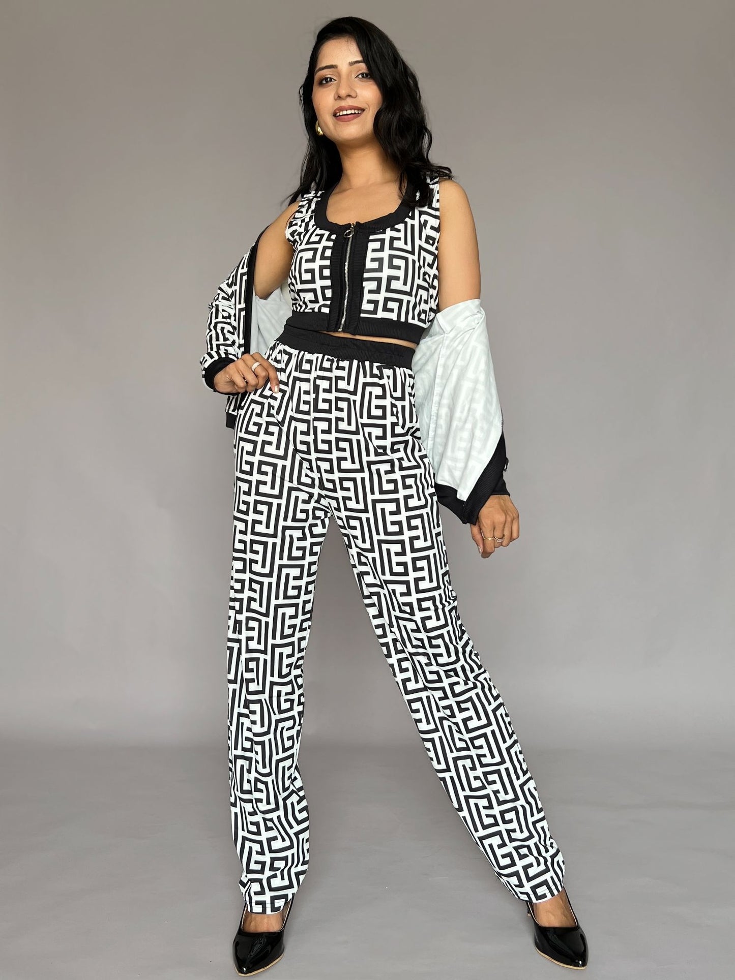Nora- Geometric Zip-Front 3 Piece Co-Ord Set