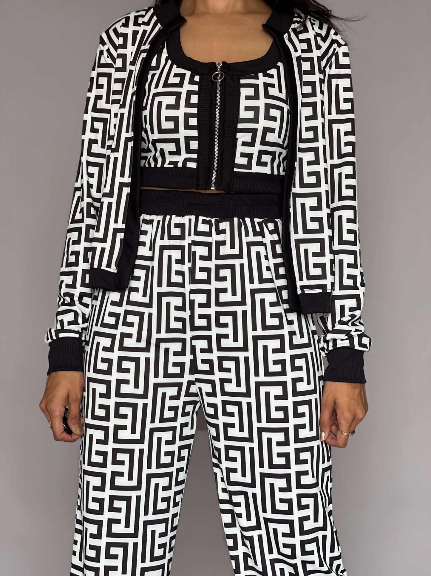 Nora- Geometric Zip-Front 3 Piece Co-Ord Set