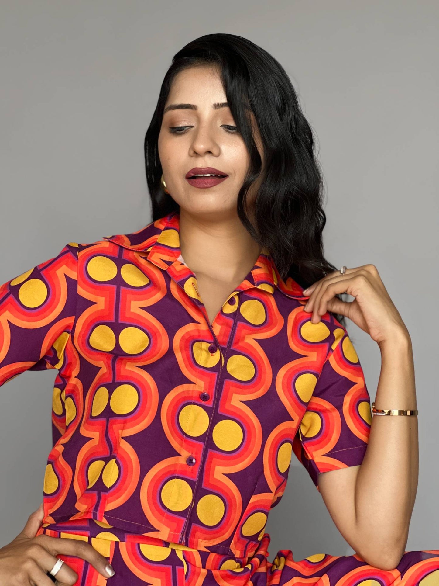 Retro Geometric Print 2 Piece Pants Co-Ord Set