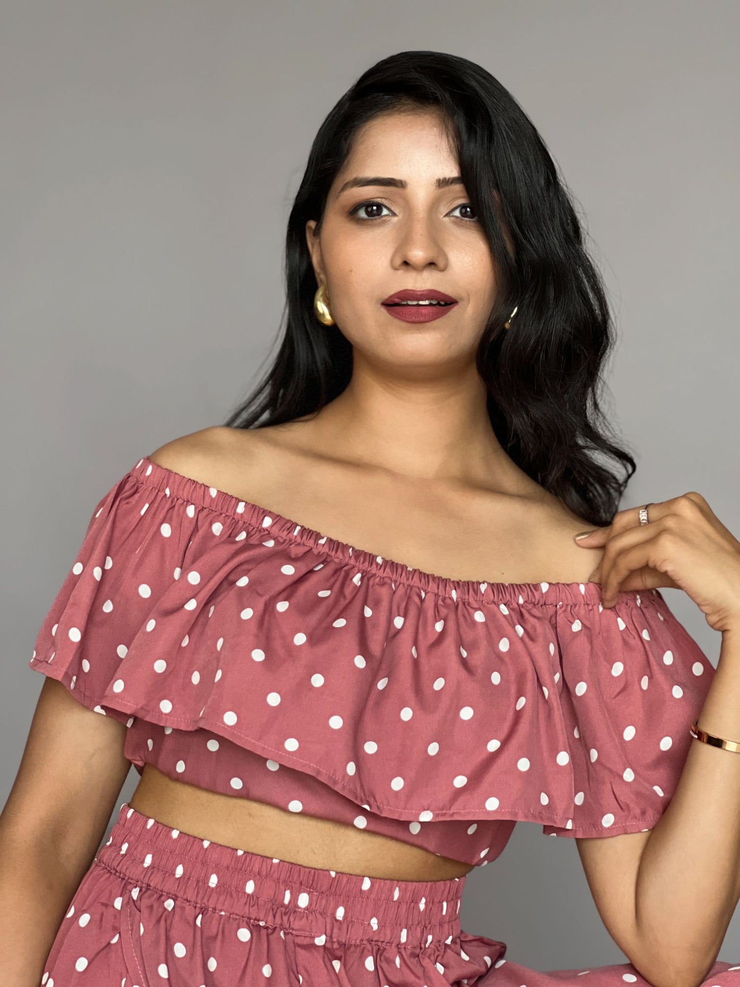 Polka Dot Off-Shoulder Skirt Co-ord โ 2 Piece