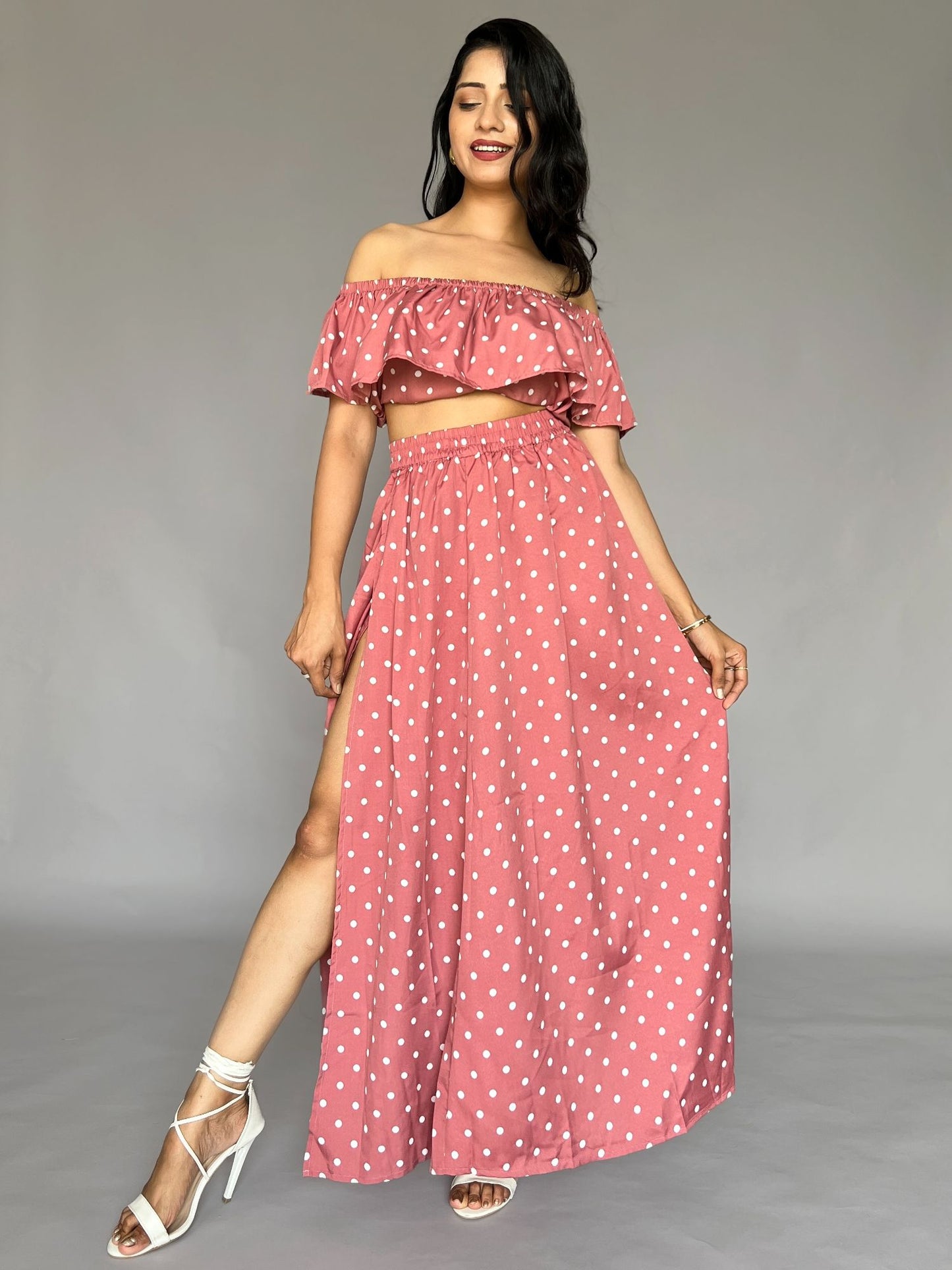 Polka Dot Off-Shoulder Skirt Co-ord โ 2 Piece