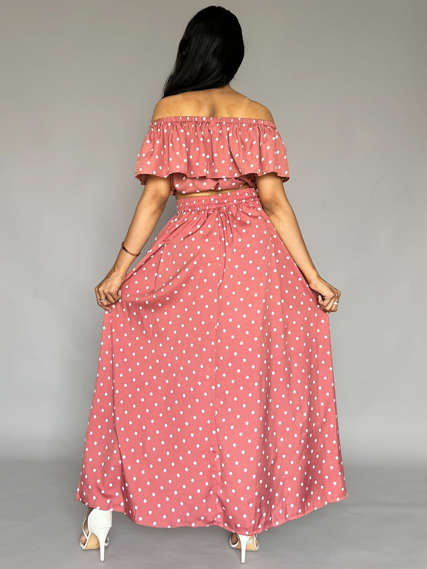 Polka Dot Off-Shoulder Skirt Co-ord โ 2 Piece